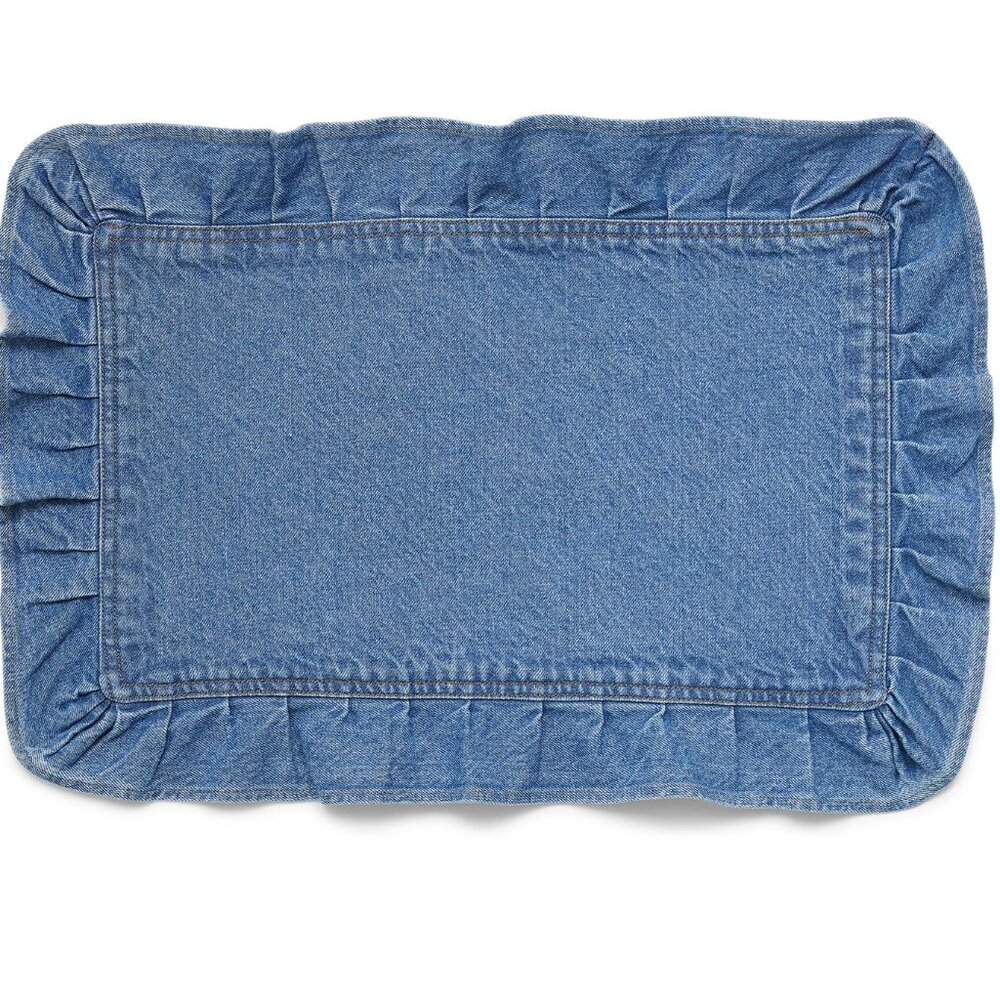 Set of 4 Pioneer Woman Ruffle Soft Denim Fabric Placemat 20"x14" Blue